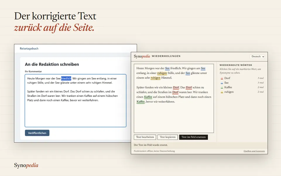 Der korrigierte Text geht zurück