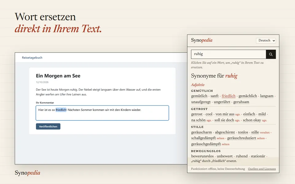 Das Wort wird im Text ersetzt