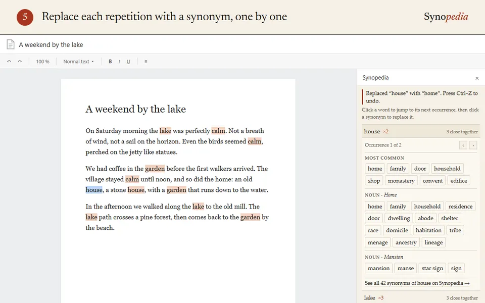 A synonym for each repeat