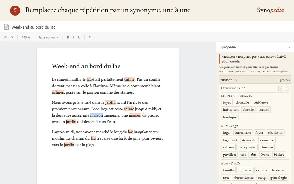 Un synonyme pour chaque répétition
